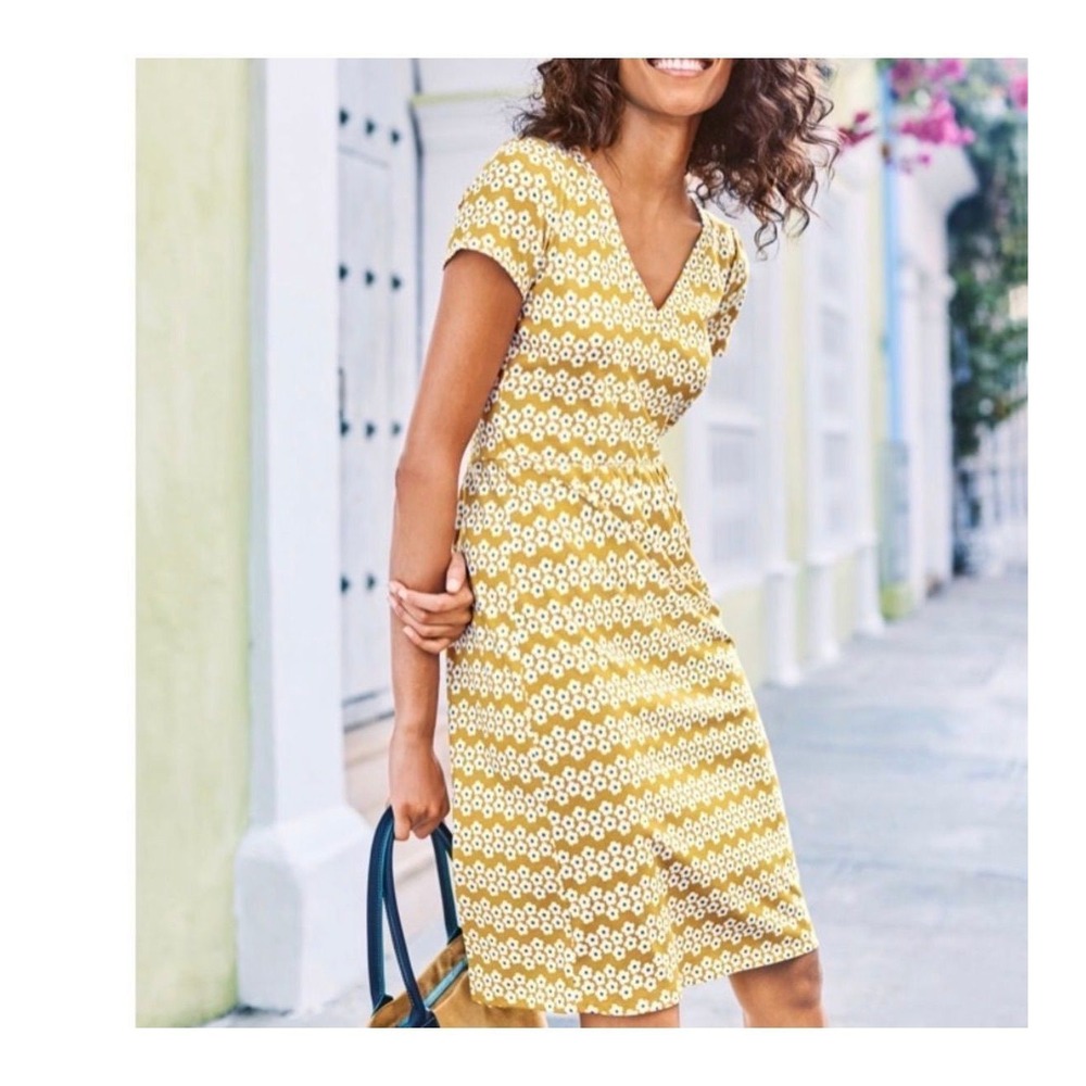 Boden‎ Penelope Jersey Dress Yellow Daisy Floral Women 16R Cottagecore